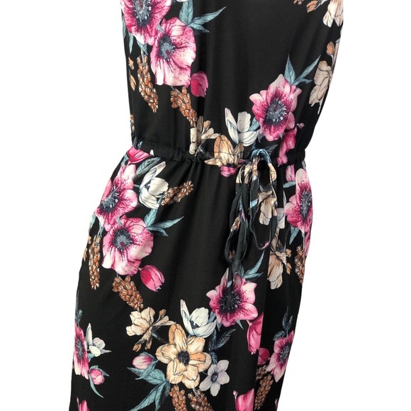 New WestLoop Floral  A-Line Drawstring Waist Short Knit Tank Dress Sz L -Bla… - Picture 3 of 12